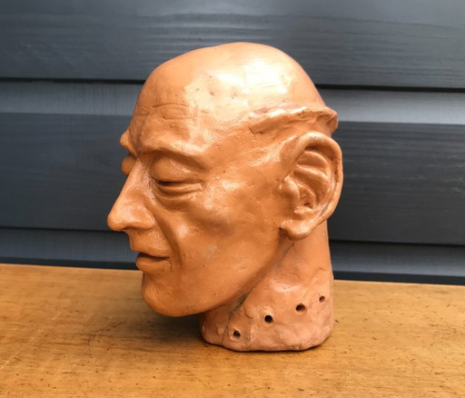 Vintage Sculpture Man's Bust Head from Clay