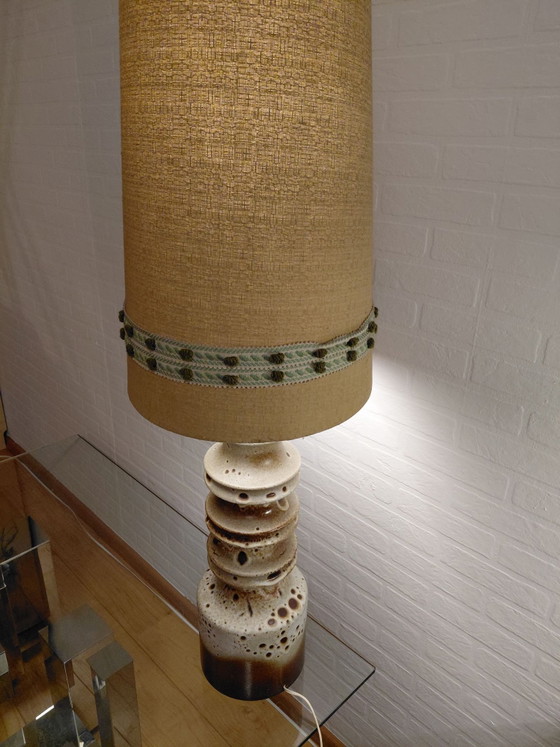 Walter Gerhards XL vloerlamp, jaren 70, Vloerlampen, Keramiek, Textiel, Bruin (foto 5 van 6)