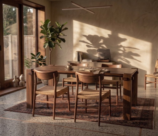Japandi solid wood dining table | Rain Tree wood | 193 x 99 x 76 cm