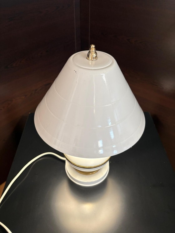 Space Age White & Brass Table Lamp, 1970s, Napako style, Metal (photo 2 of 10)