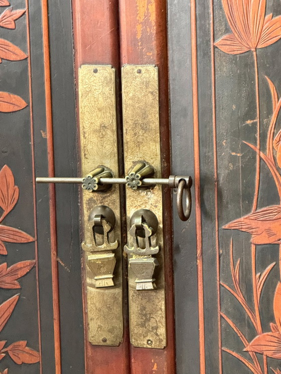 Image 1 of Chinese Cabinet with Floral Motifs – Signed Interior