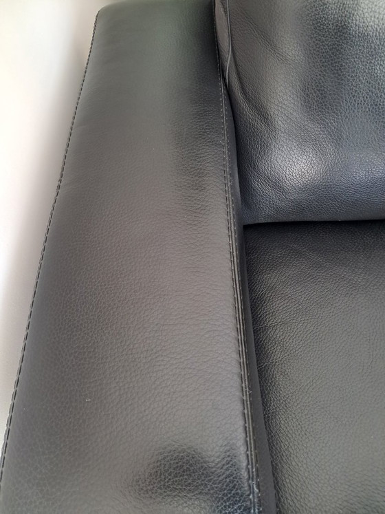 Image 1 of Beautiful black leather 4-seater sofa
