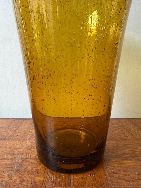 Image 1 of Biot vase in blown and bubbled amber-tinted glass