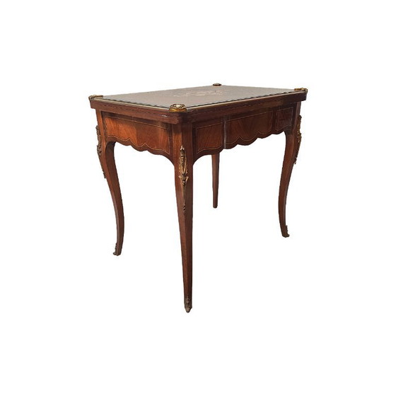 Image 1 of Table de jeu française de style Louis XV avec marqueterie, années 1960