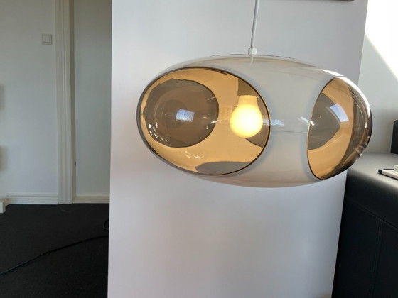 Lampe Space Age Massive Bug Eye, Suspension UFO Blanche, Vintage, Rétro, Plastique (photo 5 sur 10)