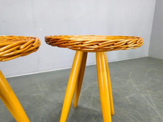 Image 1 of Een paar ULUV rotan bijzettafels van Jan Kalous, jaren 70.