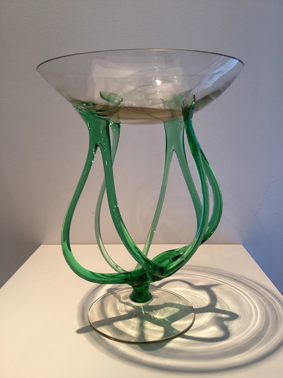 Josefina Krosno vase with a unique octopus base., Glass, Green (photo 3 of 5)