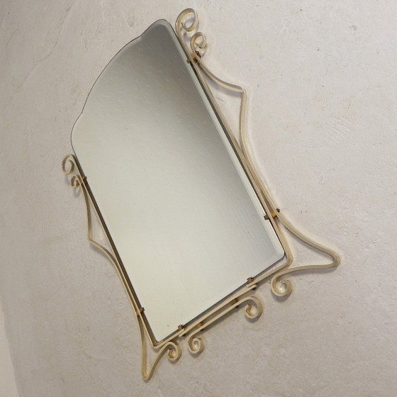 Image 1 of Vintage geslepen spiegel in aluminium frame, jaren 50