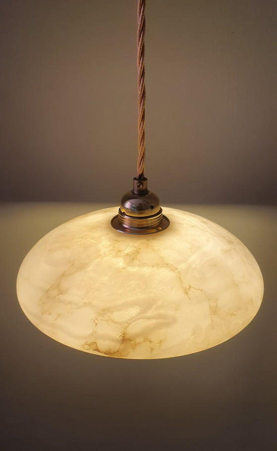 Lampada a sospensione vintage in alabastro - Art Déco - Metà secolo – Lampade a sospensione, Stone, Metal (photo 4 of 23)