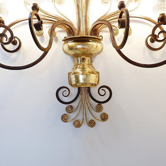 Image 1 of Aplique de hierro forjado y cristal, estilo Maison Baguès