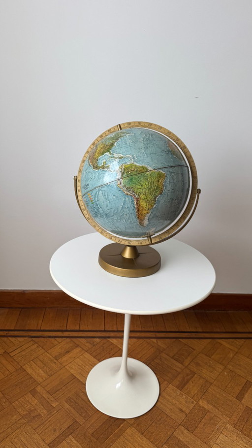 Globe terrestre vintage Scan, Danemark, en relief – The Best / Reader's Digest – Très bon état