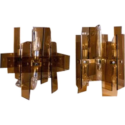 Pair of vintage orange glass ceiling lamps, 1970s