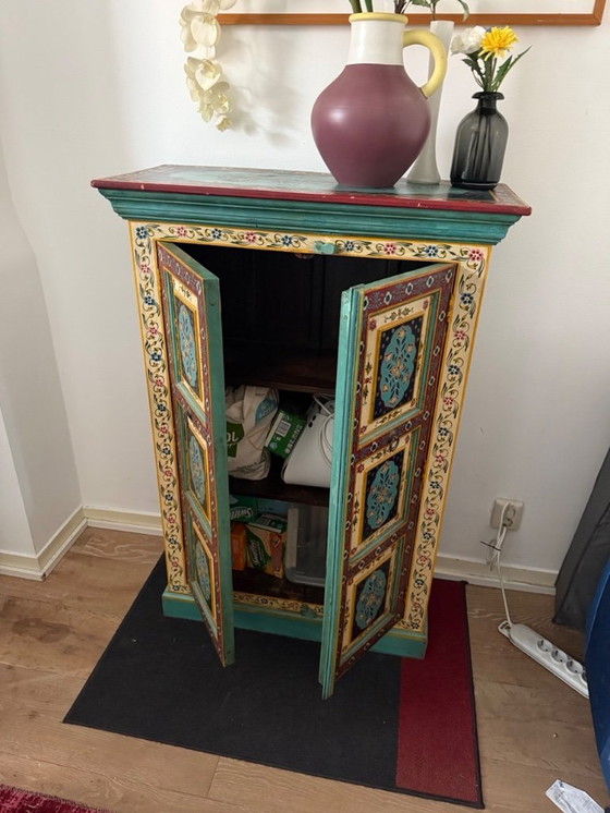 Image 1 of Hand-painted wooden cabinet from India