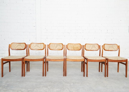 Sedie da pranzo in teak Mid-Century di Johannes Andersen per Uldum, set di 6 – eetkamerstoelen, Wool