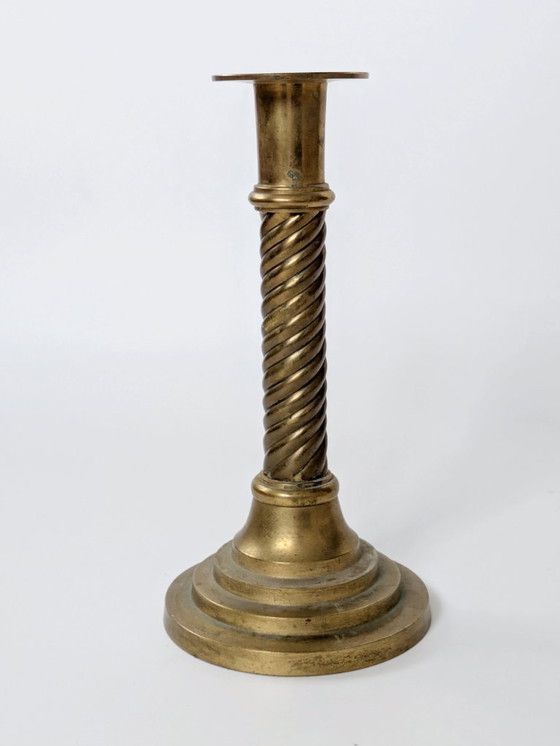 Image 1 of Set of 6 Vintage Brass Candleholders: Mixed-Height and Designs, Holiday Table