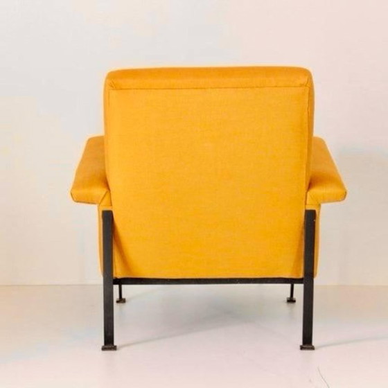 1x Eclectic Mid-Century Modern Sculptural Armchair in Mustard Yellow Fabric, Cotton, Iron (photo 5 of 11)