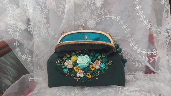 Green Bag With Embroidery. Designer Bag. – Top handle bags, Suede (photo 3 of 5)