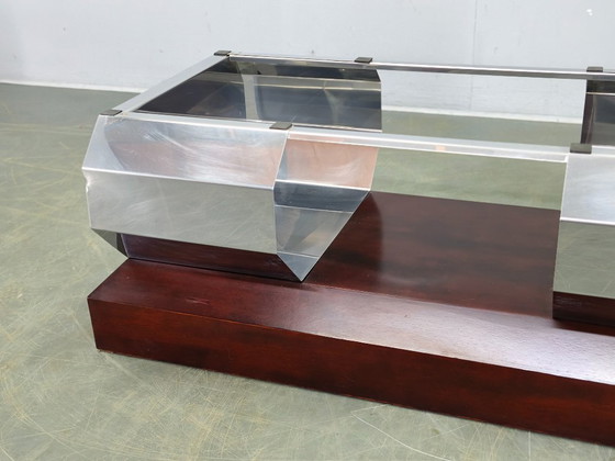 Table basse italienne en chrome, verre fumé et bois, années 70, style Willy Rizzo – Tables basses, Wood (photo 3 of 13)
