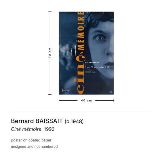 Bernard Baissait Poster Ciné Mémoire 1992 – Paper (photo 3 of 5)