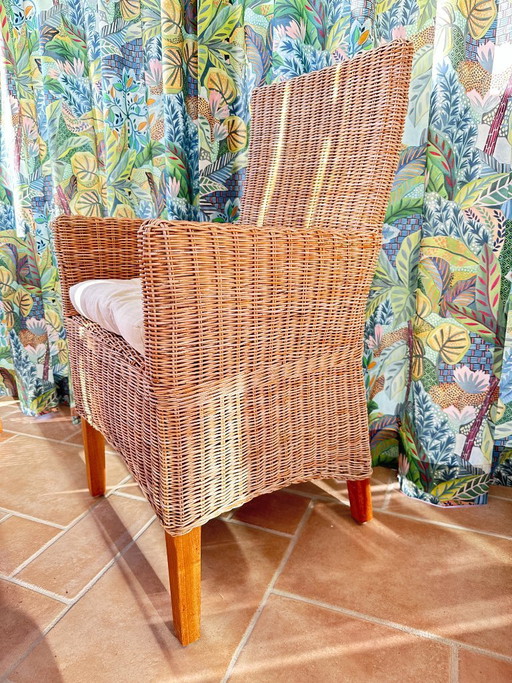 Armchairs in wicker and solid teak