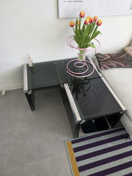 Image 1 of Gallotti & Radice set nesting tables smoke glass vintage
