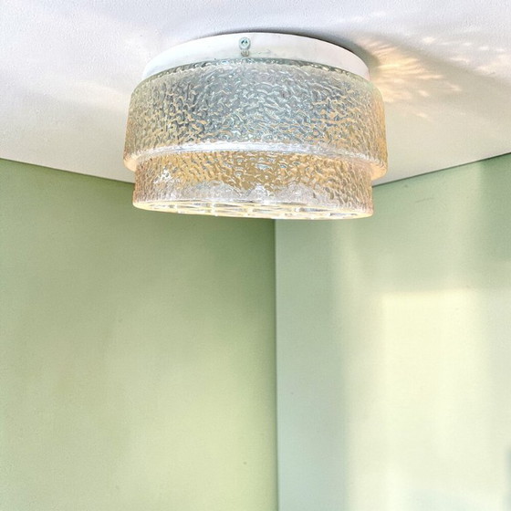 Image 1 of Portuguese round frosted glass flush mount ceiling or wall light