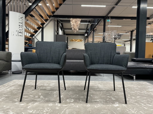 2 Rolf Benz 655 Eetkamerstoelen stof leer