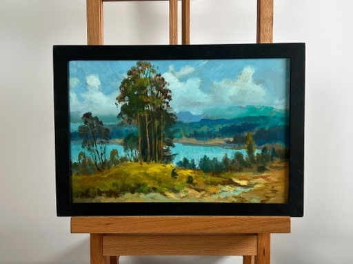 Original Oil Painting Summer Forest Landscape River in green embrace