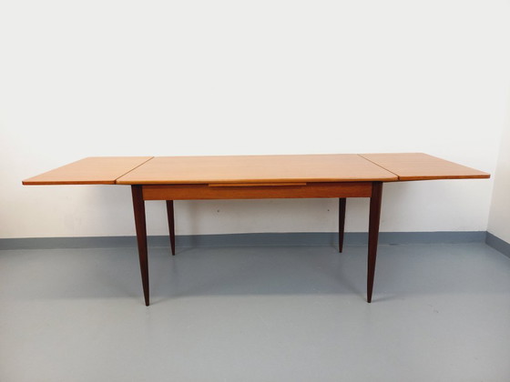 Image 1 of Rectangular Scandinavian-style vintage dining table from the 1950s/60s in teak with extensions