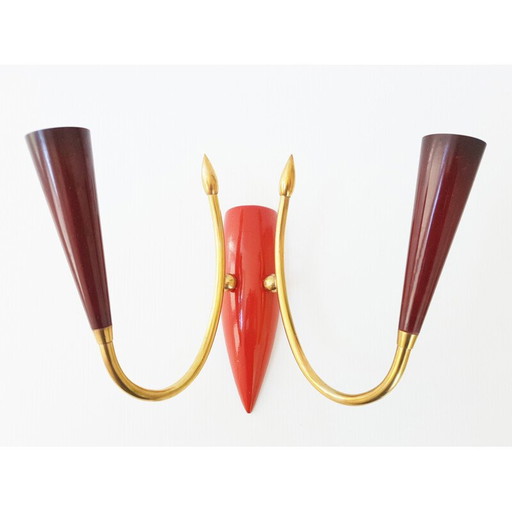 Vintage messing en gietijzeren wandlamp - jaren 1950