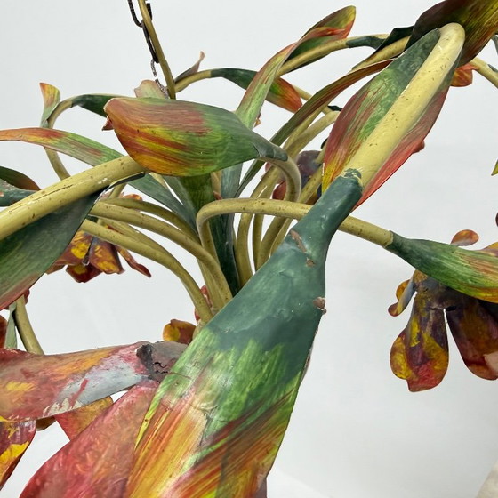Lustre floral, tulipes en métal multicolore, Rouge, Vintage (photo 10 sur 14)
