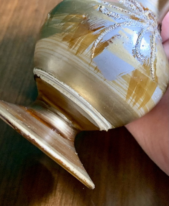 Small opaline glass soliflore vase, Art Nouveau metallic powder decor (photo 7 of 11)