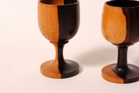 Image 1 of Carved wooden wine glasses, olive wood