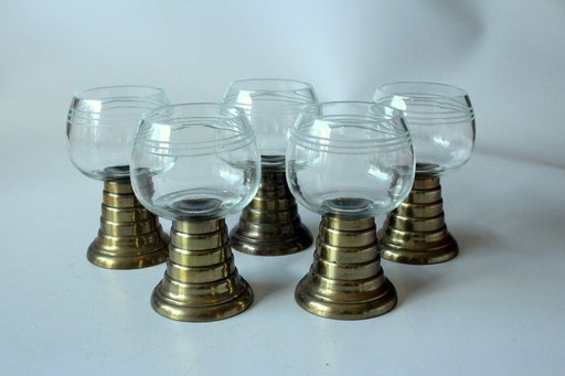 5 Antike handgearbeitete Weingläser - Böhme & Hennen, Dresden - 1920s