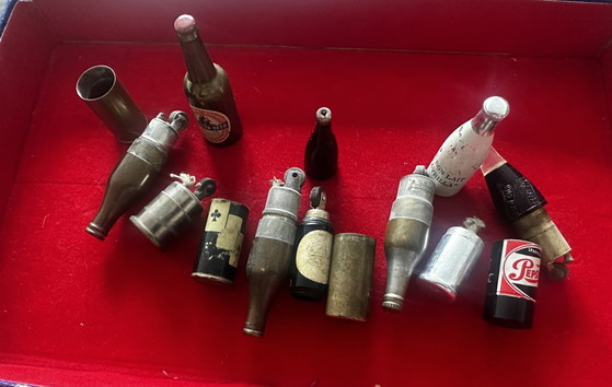 Image 1 of Lot of 7 Vintage Lighters in Pepsi-Cola / Holsteen Beer / Avrilla Milk Bottles etc.