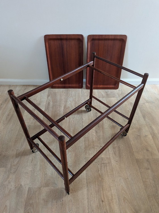 Image 1 of Chariot / Chariot de Bar Vintage Danois en Teck – 1960 - Style Pastoe / Cees Braakman / Coja Culemborg