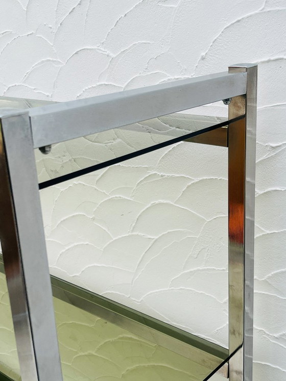 Image 1 of Mensola vintage di design italiano in cromo e vetro fumé degli anni '70.