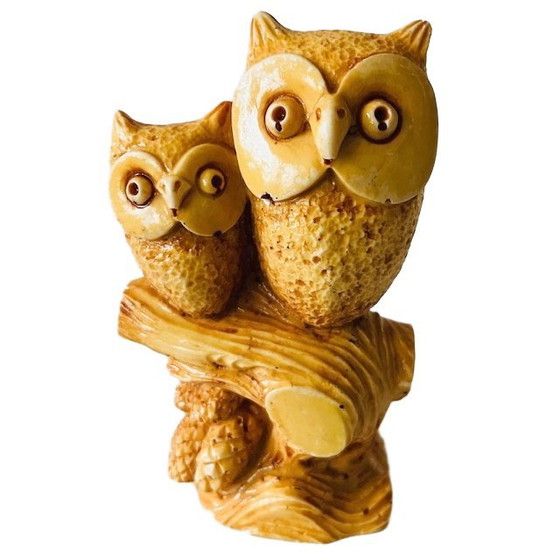 Image 1 of Vintage primitive owl figurine resin amber 1970s