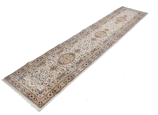 Origineel handgeknoopt Perzisch tapijt Tabriz 30 Raj Tabatabai Fijn 330 X 70 Cm Topconditie