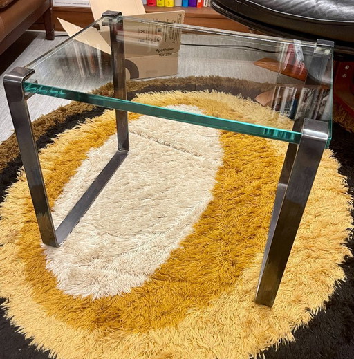Original Draenert coffee table – glass top & matte chrome steel – vintage design classic