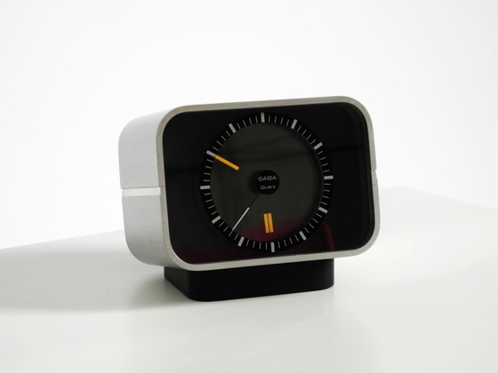 Image 1 of Horloge de table SABA originale, très rare et de grande taille, avec boîtier en aluminium, datant de 1975.