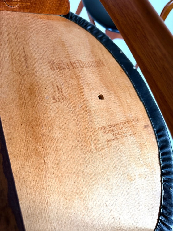 4x Sedie da pranzo vintage modello ‘310’, Erik Buch ‘60, Legno, Pelle, Marrone (foto 11 di 14)