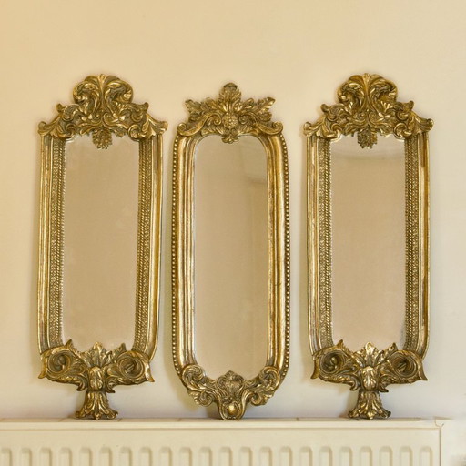 Exceptional 19th-century Baroque triptych of mirrors in gilded wood