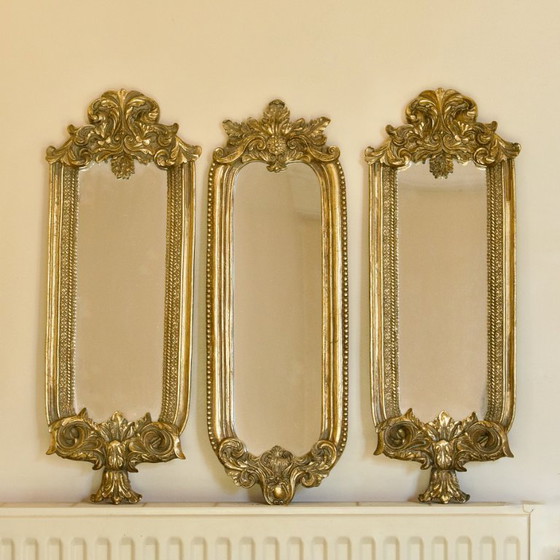 Image 1 of Exceptionnel triptyque de miroirs baroques du XIXe siècle en bois doré