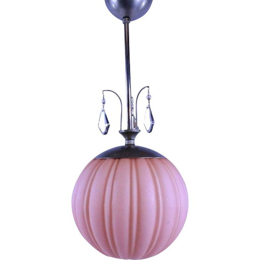 Vintage art deco hanging lamp with crystal prisms, 1930
