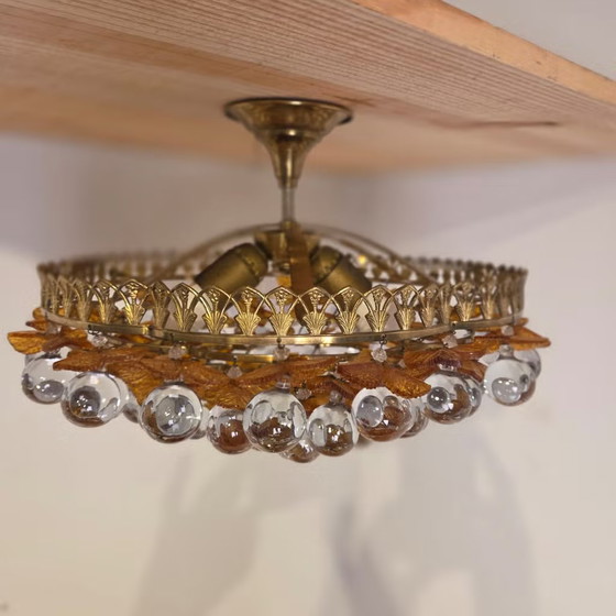 Plafonnier italien Murano, 1950, Lustre vintage, Verre, Laiton, Multicolore, Mid Century Modern (photo 4 sur 21)