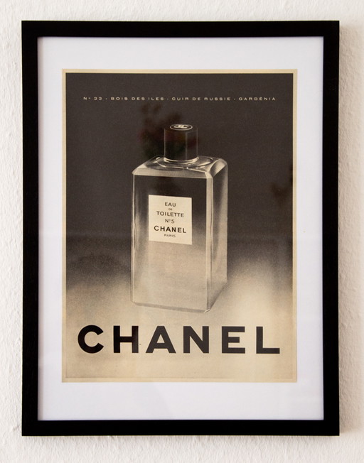 Originele Vintage Chanel Eau de Toilette No. 5 Reclameposter 1960 / Ingelijst / 32x24cm / Goede staat / Geen herdruk