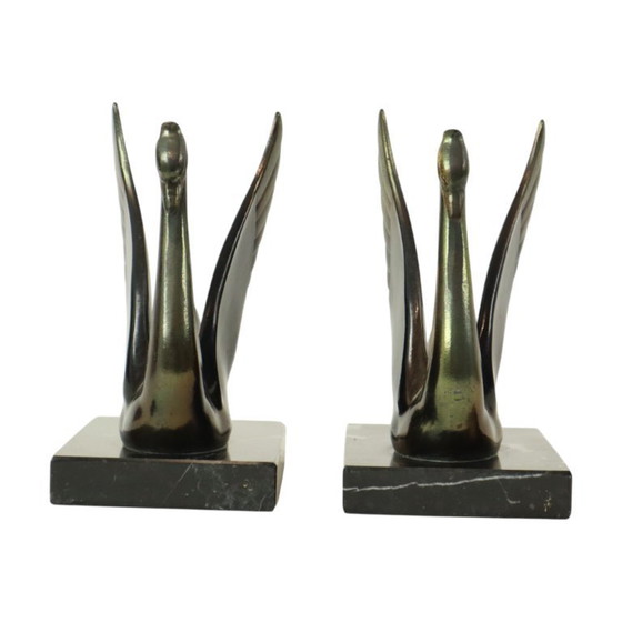 Image 1 of French Art Deco Swan Bookends