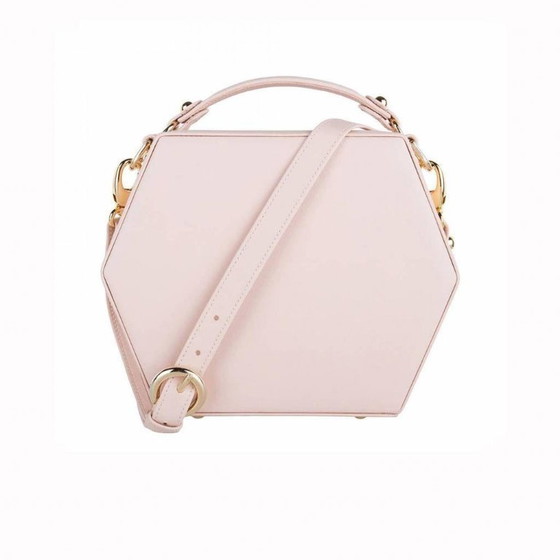 Image 1 of Borsa Charlee di Bordon, in morbida pelle rosa nude.