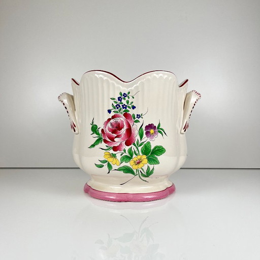 Großer KG Lunéville-Blumentopf, Modell „Streetlight“, rosa Muster – plantenbak, Ceramic